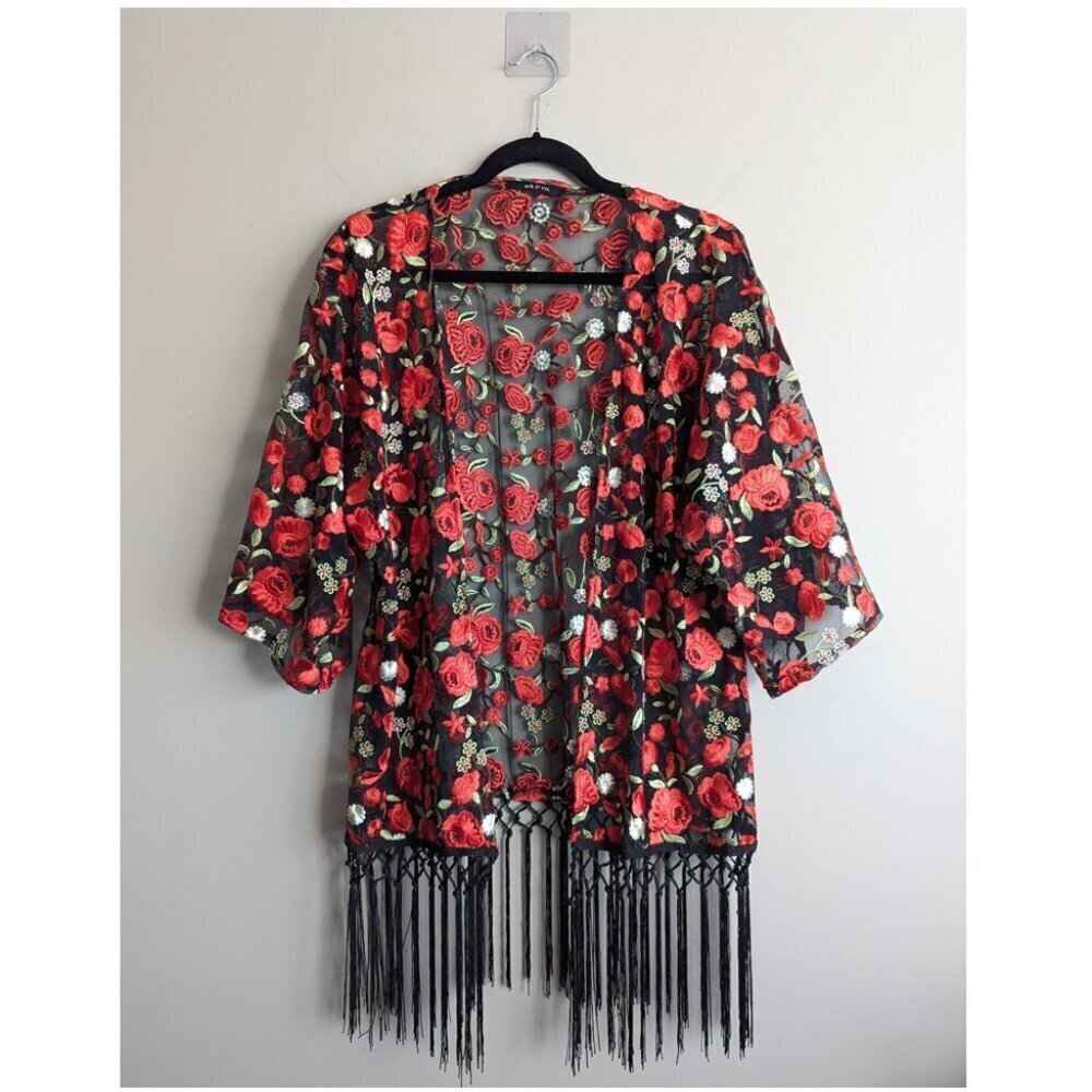 Ark & Co Sheer Floral embroidered kimono